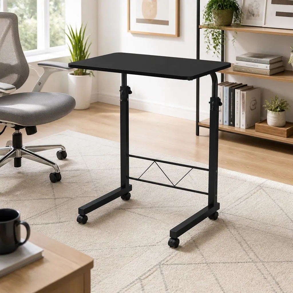 Mobile Laptop Desk Adjustable Height Workstation 60CM Black