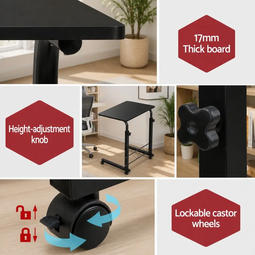 Mobile Laptop Desk Adjustable Height Workstation 60CM Black