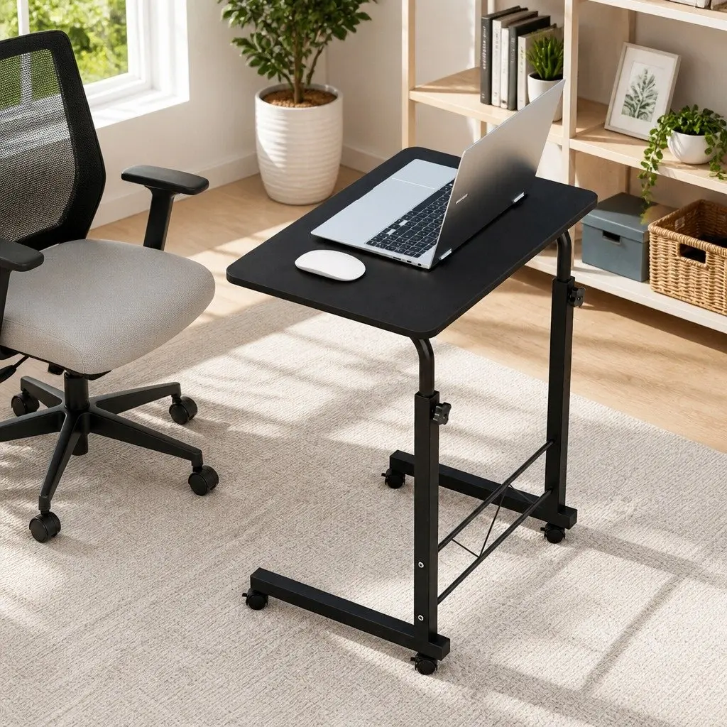 Mobile Laptop Desk Adjustable Height Workstation 60CM Black