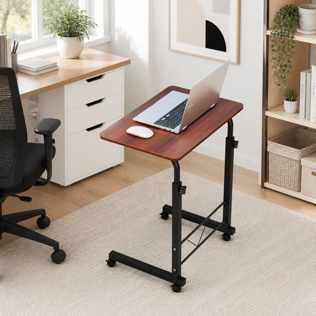 Mobile Laptop Desk Adjustable Height 60cm Brown Office Study Stand