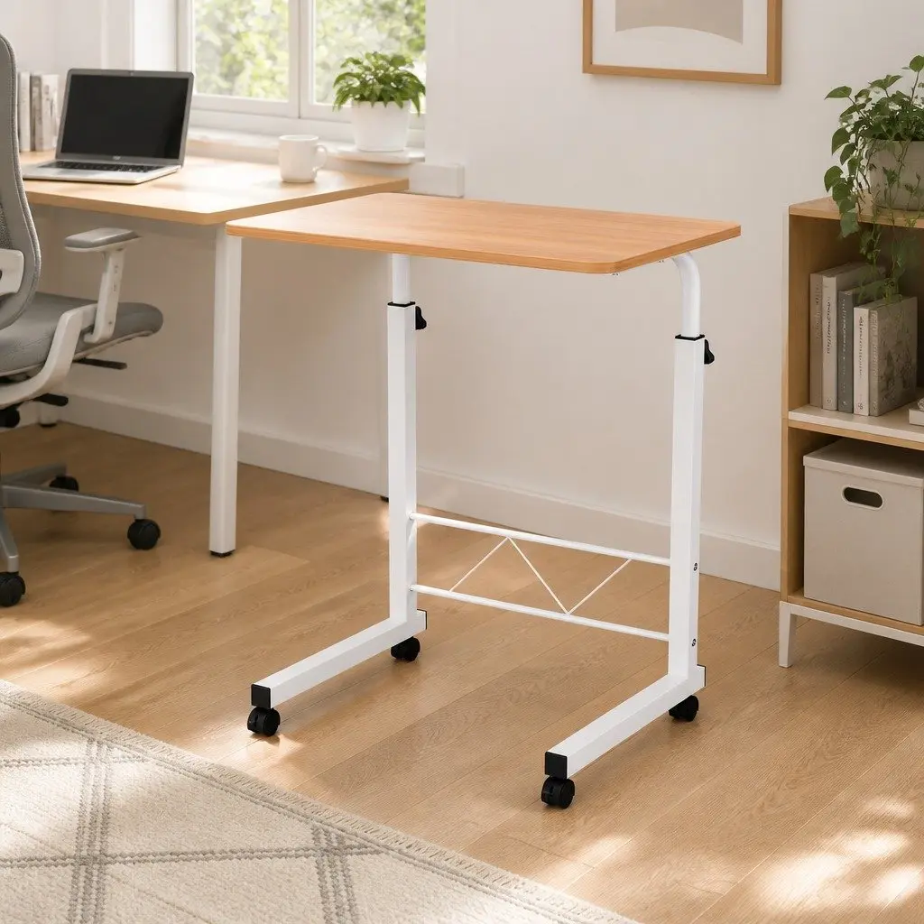 Mobile Laptop Desk Adjustable Height Portable Workstation 60CM Beige