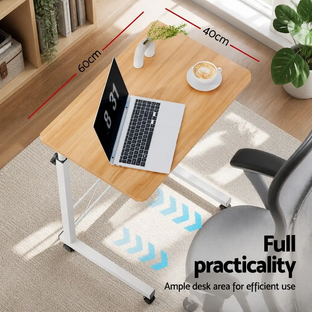 Mobile Laptop Desk Adjustable Height Portable Workstation 60CM Beige