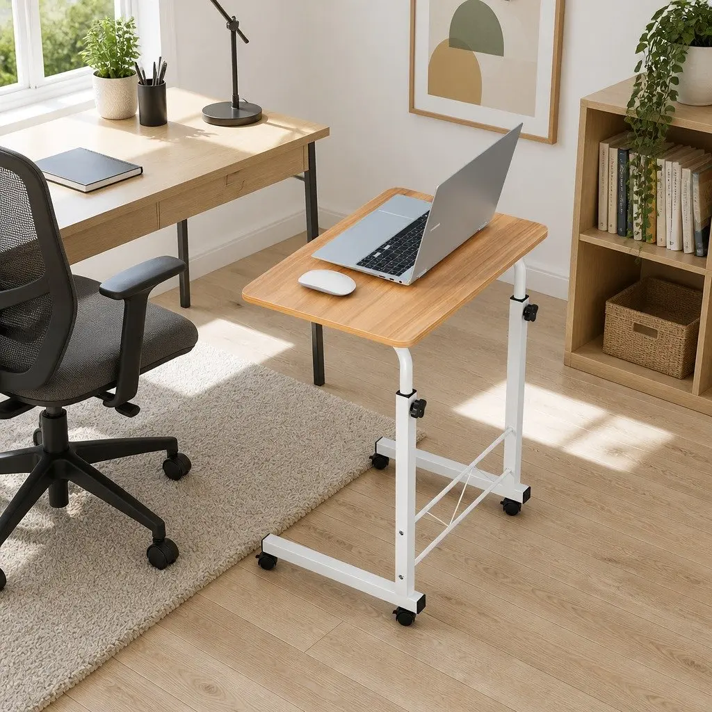 Mobile Laptop Desk Adjustable Height Portable Workstation 60CM Beige