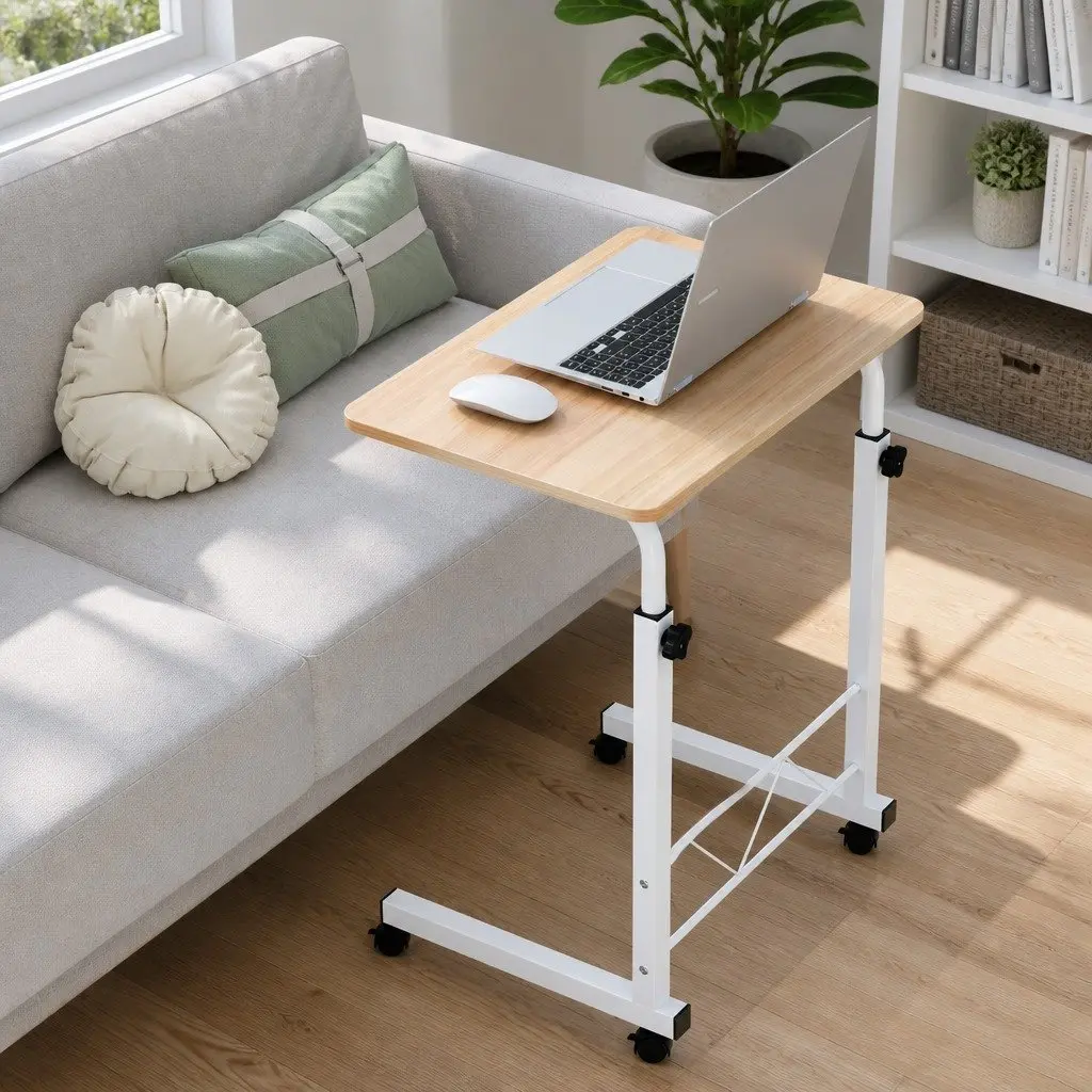 Mobile Laptop Desk Adjustable Height Portable Workstation 60CM Beige
