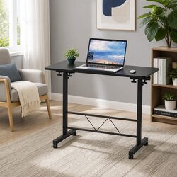 Mobile Laptop Desk Height Adjustable Tilting Wooden Tabletop Bed Side Table 80CM