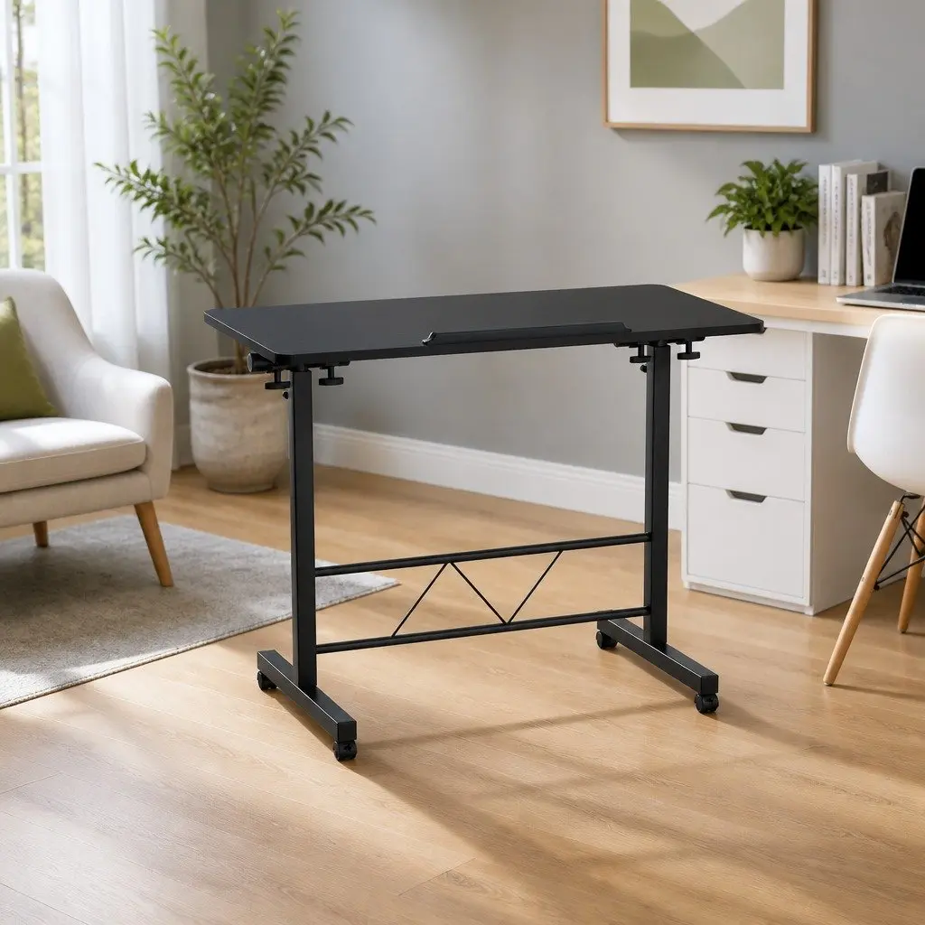 Mobile Laptop Desk Height Adjustable Tilting 80CM Black