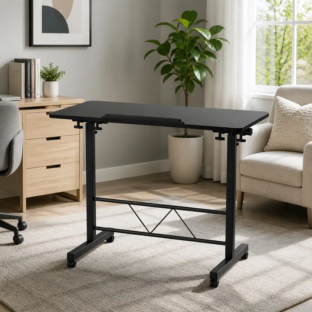 Mobile Laptop Desk Height Adjustable Tilting 80CM Black