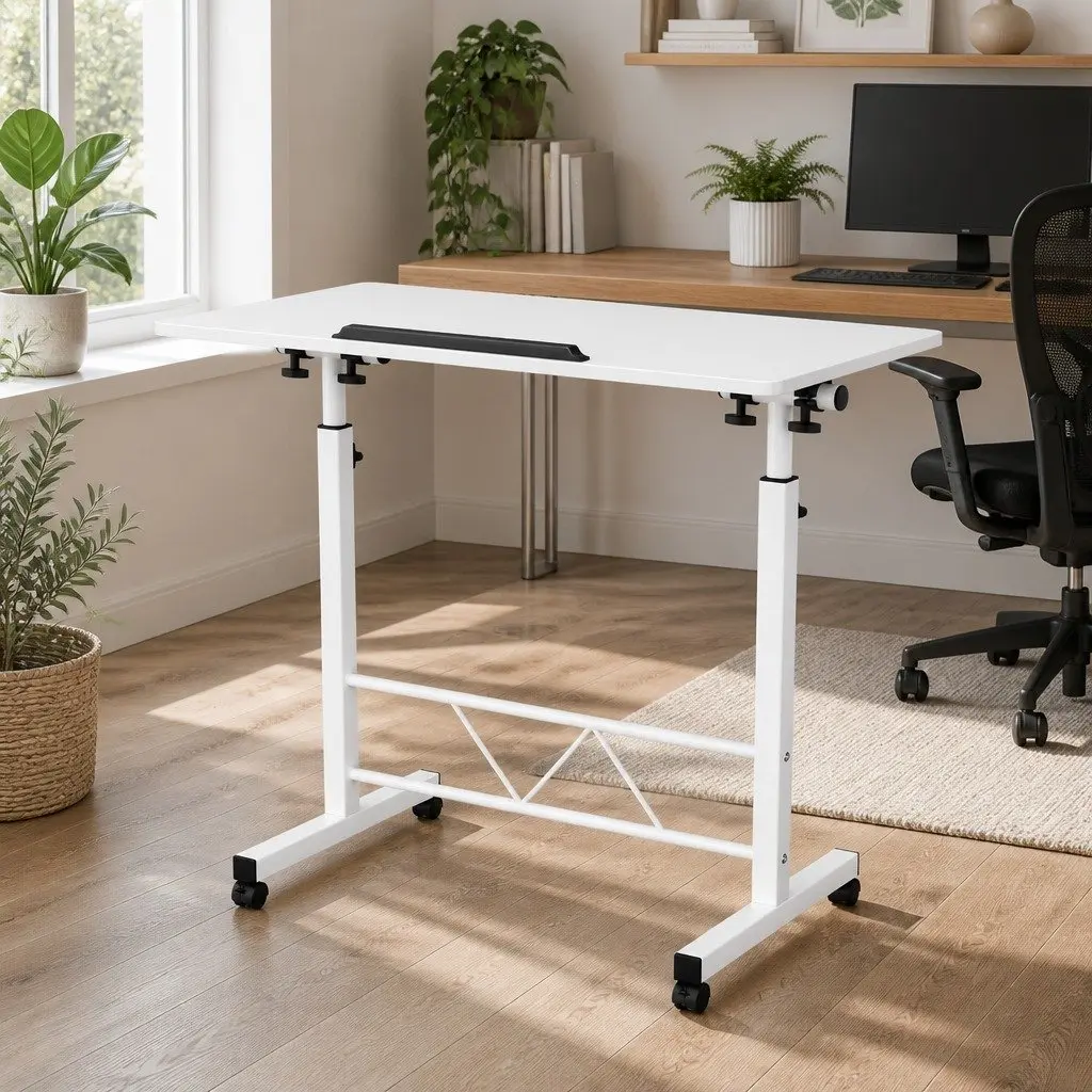 Mobile Laptop Desk Adjustable Height 80CM White Office Table Stand