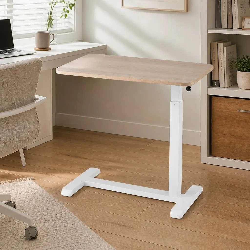 Mobile Laptop Desk Height Adjustable Rolling Workstation 70cm Oak White