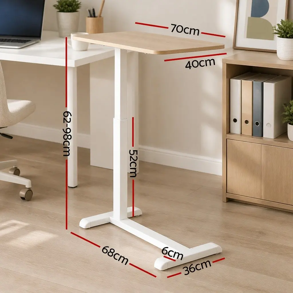 Mobile Laptop Desk Height Adjustable Rolling Workstation 70cm Oak White