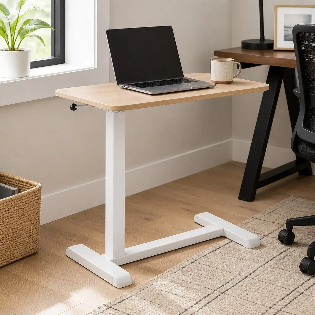 Mobile Laptop Desk Height Adjustable Rolling Workstation 70cm Oak White