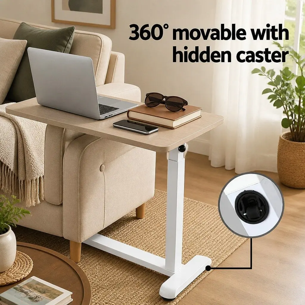 Mobile Laptop Desk Height Adjustable Rolling Workstation 70cm Oak White