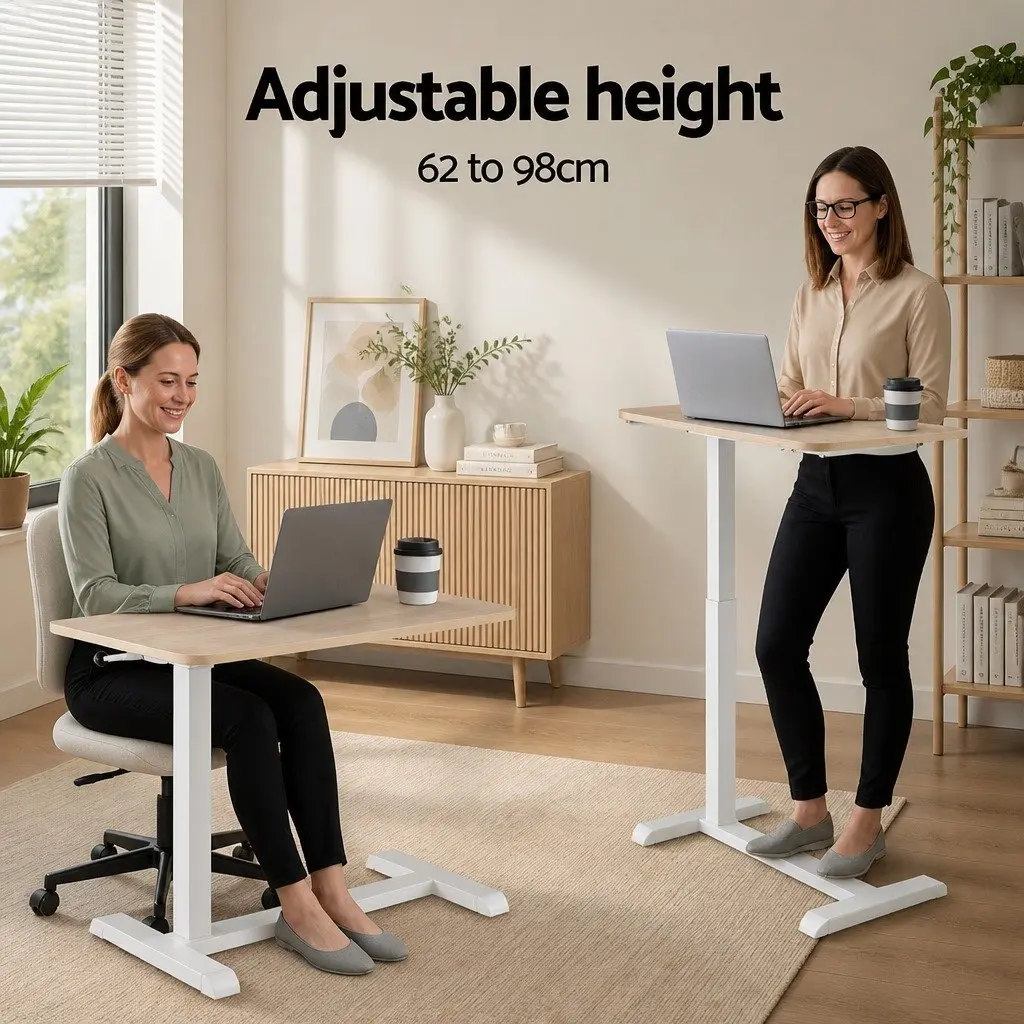 Mobile Laptop Desk Height Adjustable Rolling Workstation 70cm Oak White