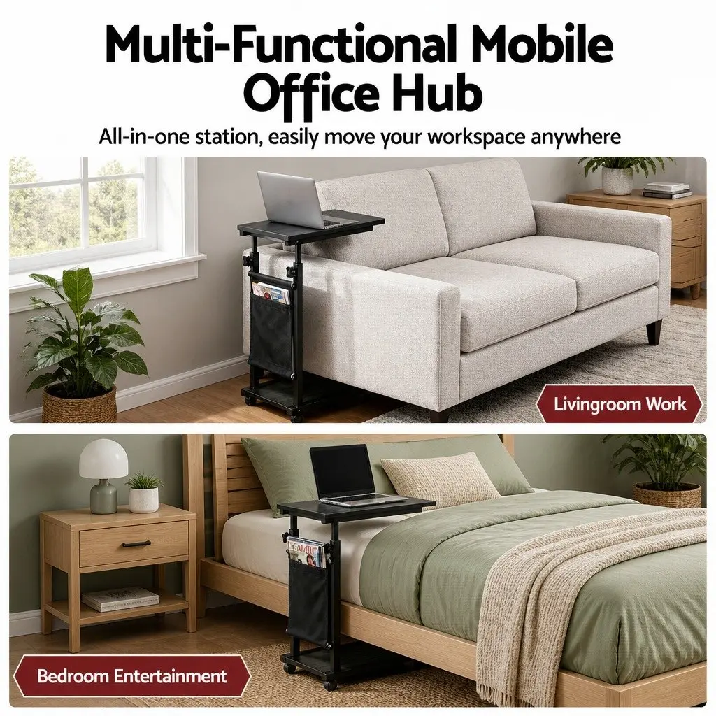 Mobile Laptop Desk Height Adjustable Workstation 48CM Oak White