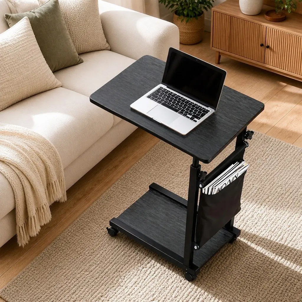 Mobile Laptop Desk Height Adjustable Workstation 48CM Oak White