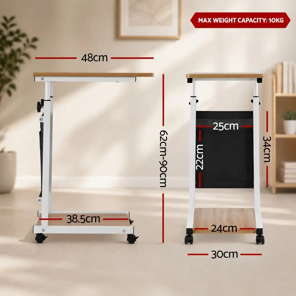 Mobile Laptop Desk Height Adjustable Workstation Portable Oak White 48x30x62-90cm