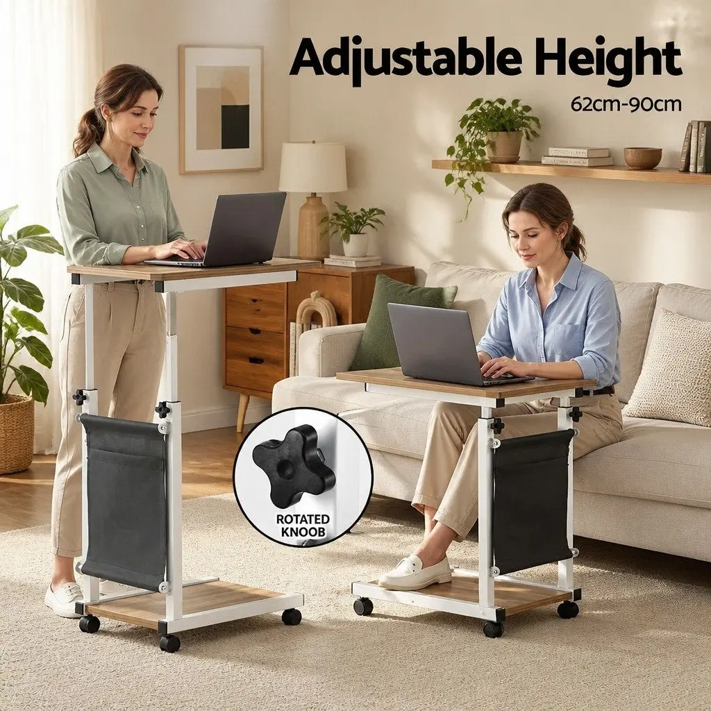 Mobile Laptop Desk Height Adjustable Workstation Portable Oak White 48x30x62-90cm