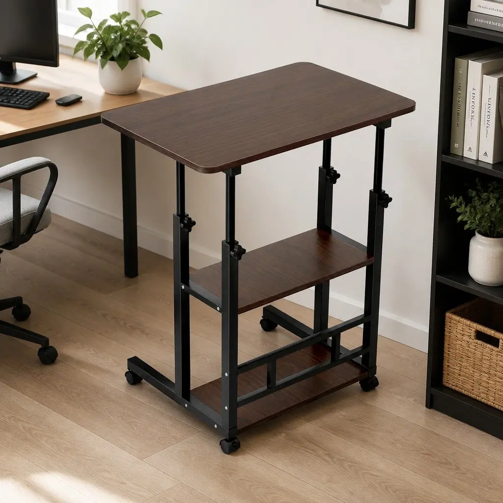 Mobile Laptop Desk with Storage Shelves