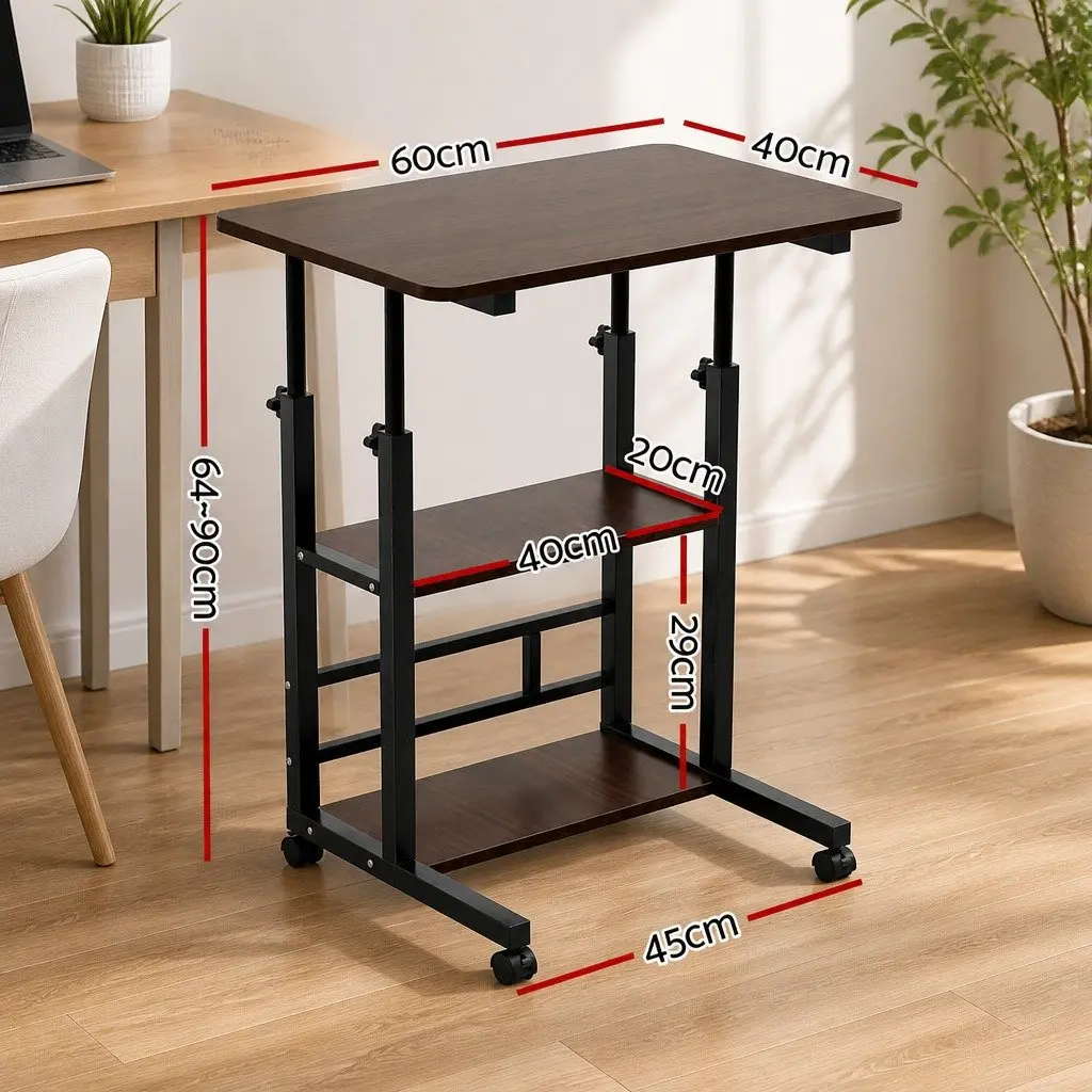 Mobile Laptop Desk Height Adjustable 60CM Walnut Black