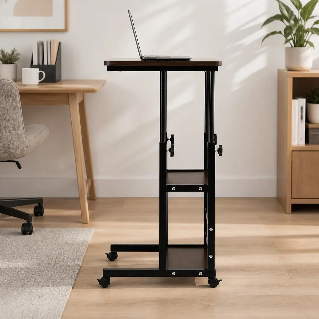Mobile Laptop Desk Height Adjustable 60CM Walnut Black