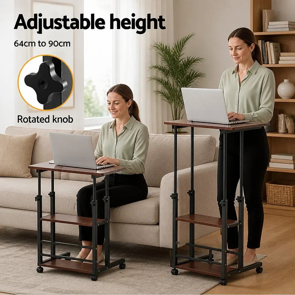Mobile Laptop Desk Height Adjustable 60CM Walnut Black