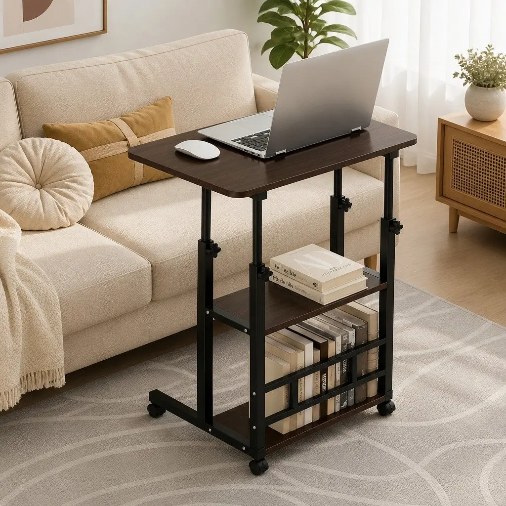 Mobile Laptop Desk Height Adjustable 60CM Walnut Black