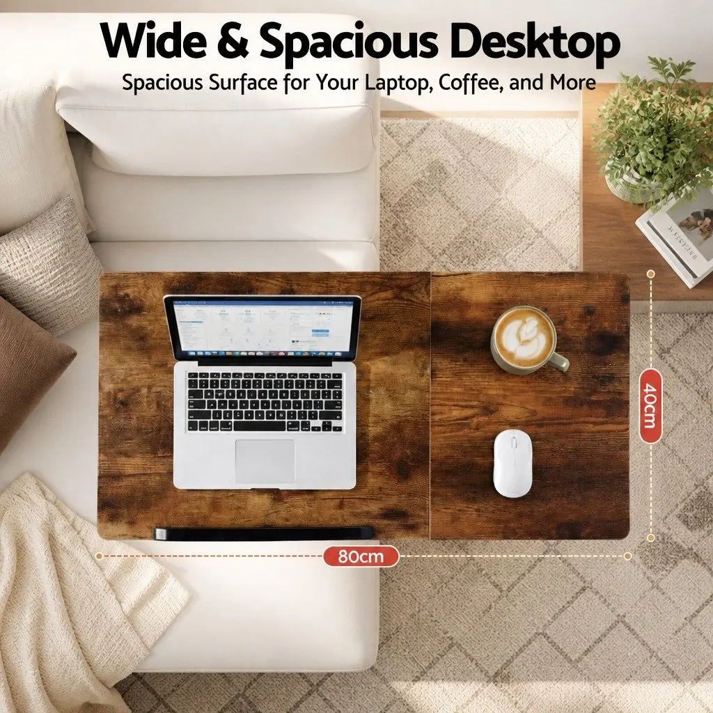Adjustable Laptop Desk Mobile Side Table 3 Tier Tiltable Height 65cm to 95cm Brown or Black