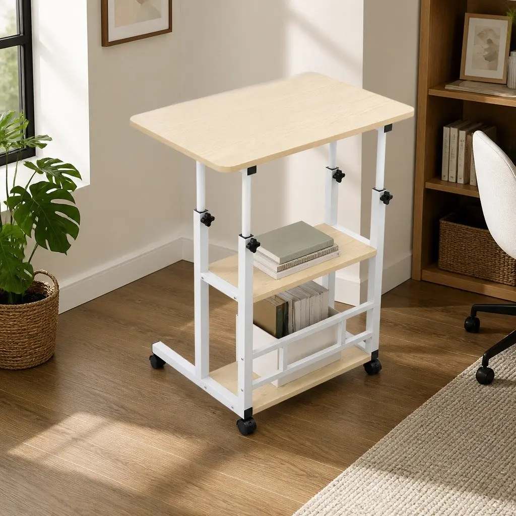 Mobile Laptop Desk Height Adjustable Workstation 60CM White