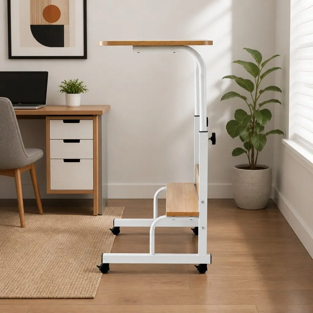 Portable Laptop Desk Sit Stand Height Adjustable Workstation with Caster Wheels