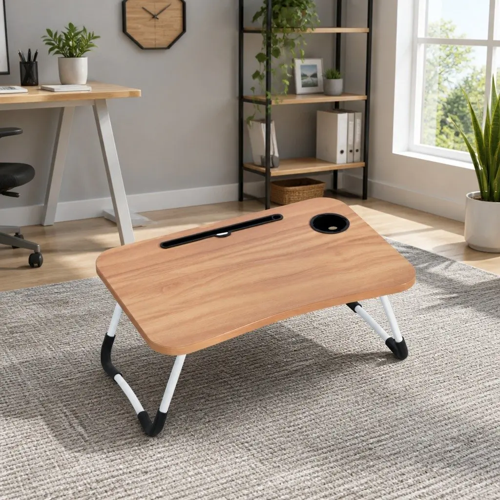 Laptop Desk Foldable Stand for Sofa Bed Portable Adjustable Pine 60 x 40 x 25.5 cm