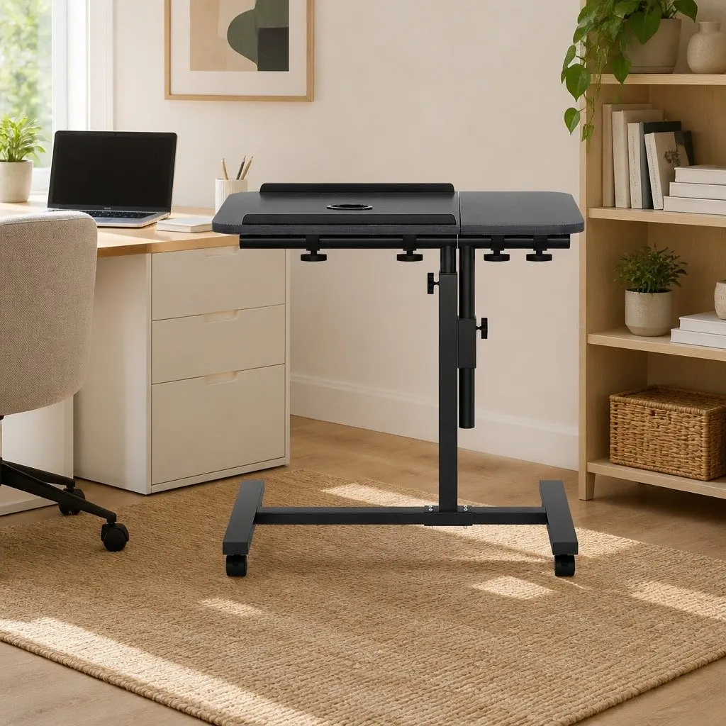 Laptop Desk Stand Adjustable Height 60cm Swivel Tilting Black