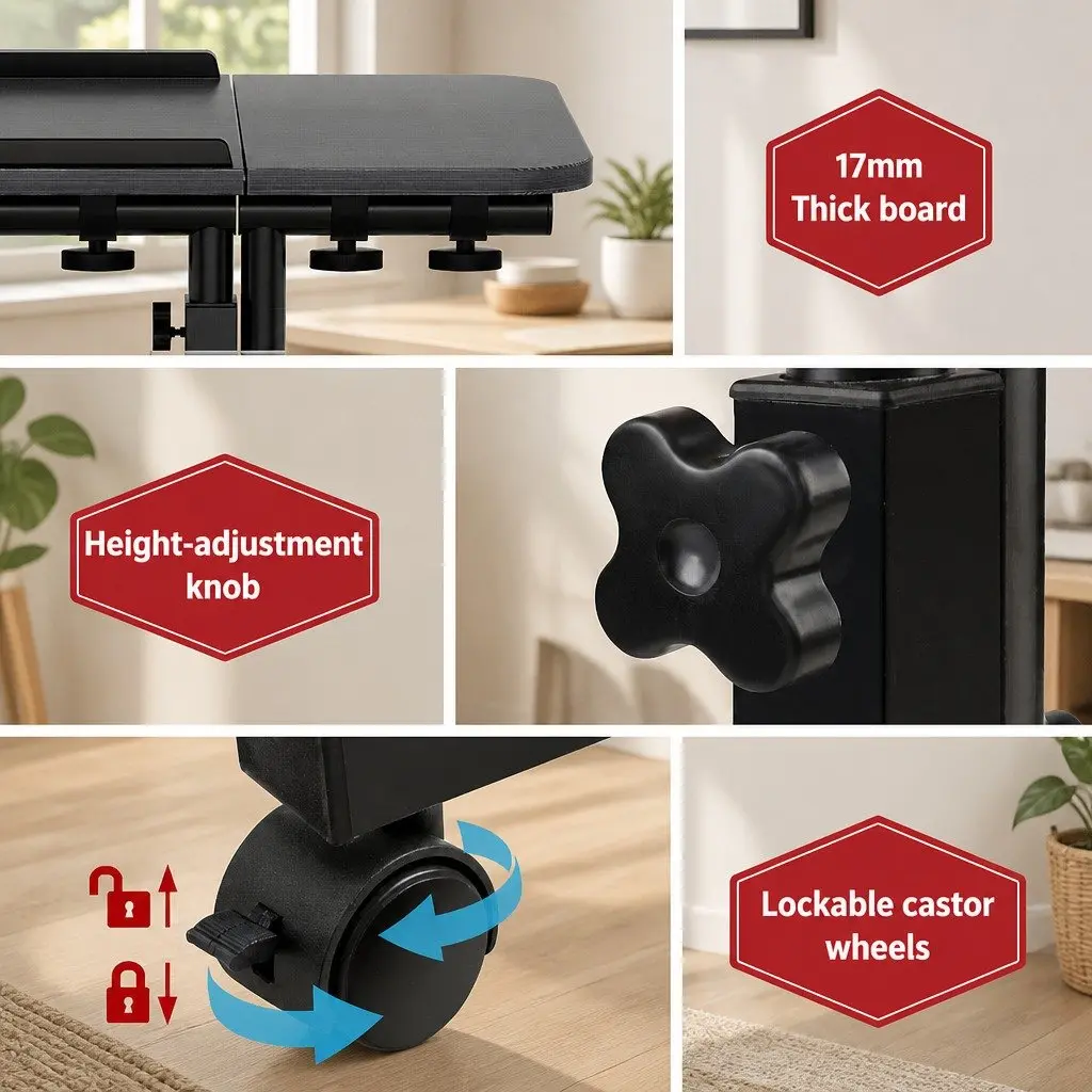 Laptop Desk Stand Adjustable Height 60cm Swivel Tilting Black
