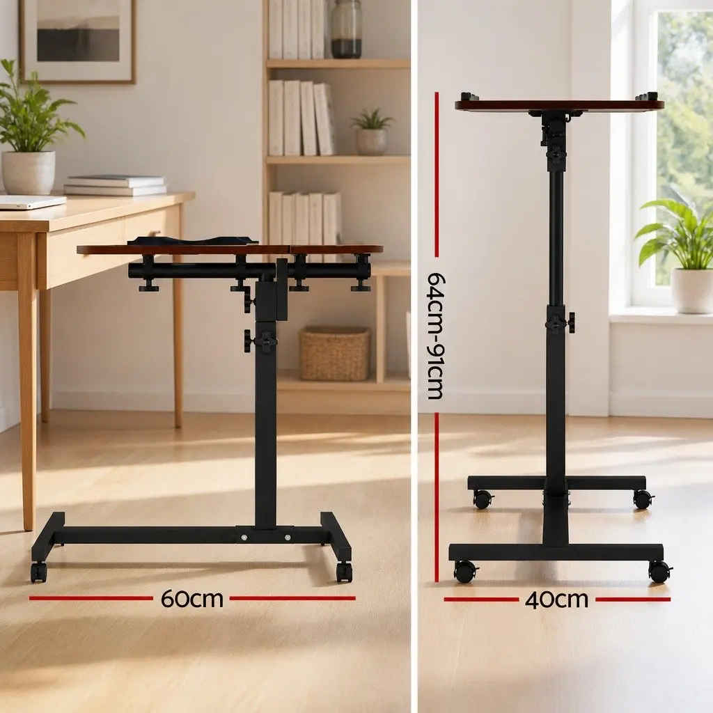Mobile Laptop Desk 360° Rotating Stand Adjustable Height Tilt Lockable Wheels
