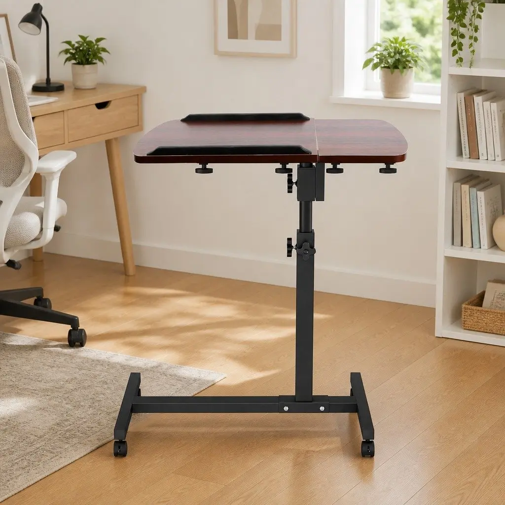 Mobile Laptop Desk 360° Rotating Stand Adjustable Height Tilt Lockable Wheels