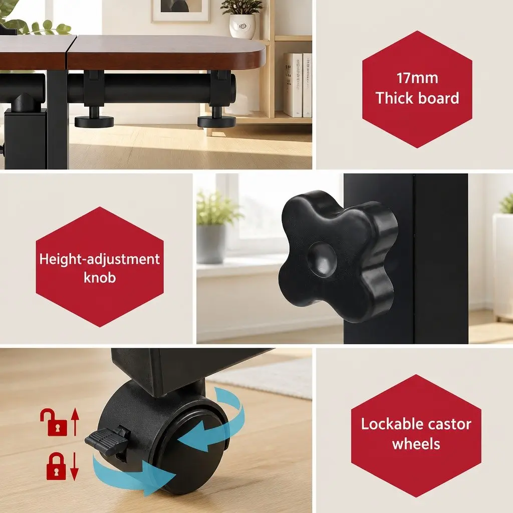 Mobile Laptop Desk 360° Rotating Stand Adjustable Height Tilt Lockable Wheels
