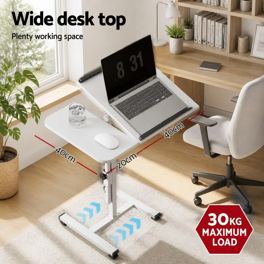 Laptop Desk Stand Adjustable Height 60CM White Rotating Tilt Mobile with Wheels
