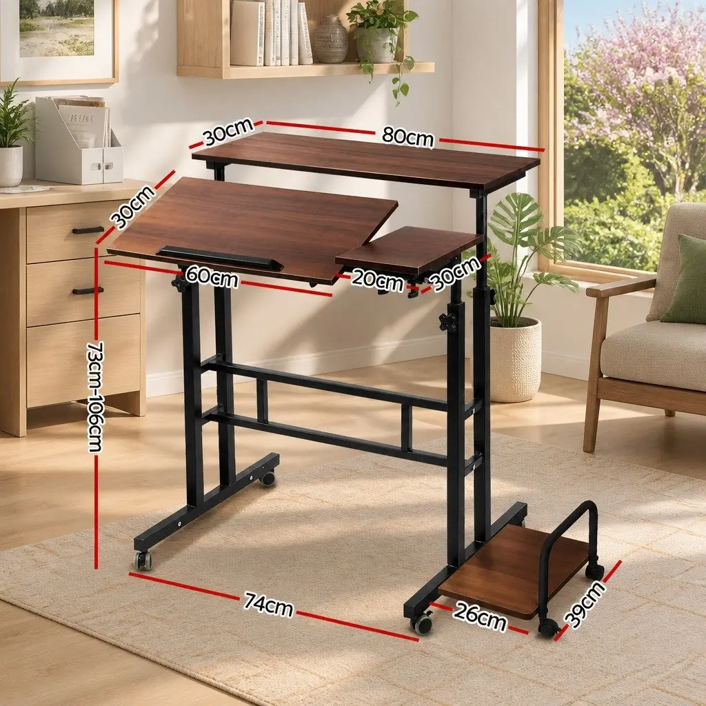 Mobile Twin Laptop Desk Adjustable Height Tilt Portable Standing Work Table