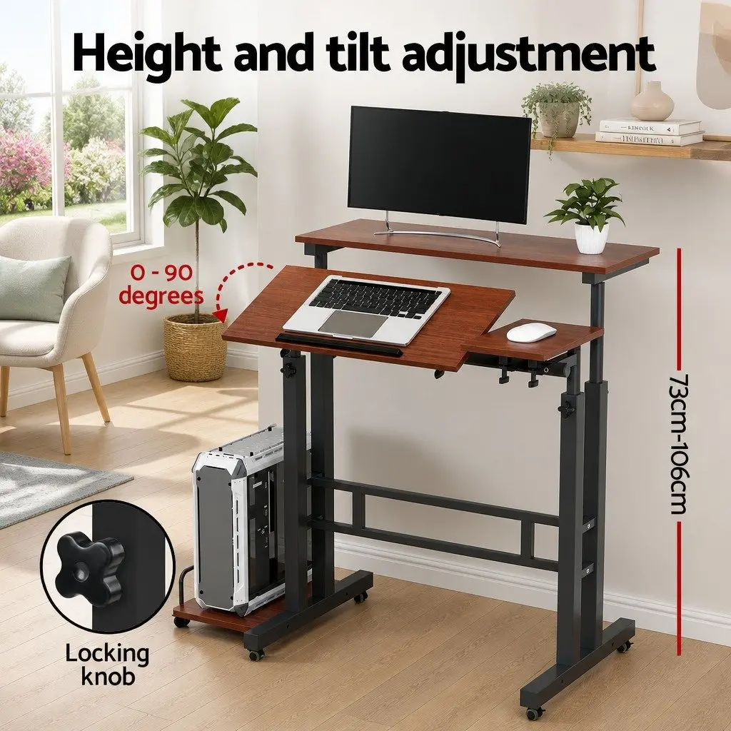 Mobile Twin Laptop Desk Adjustable Height Tilt Portable Standing Work Table