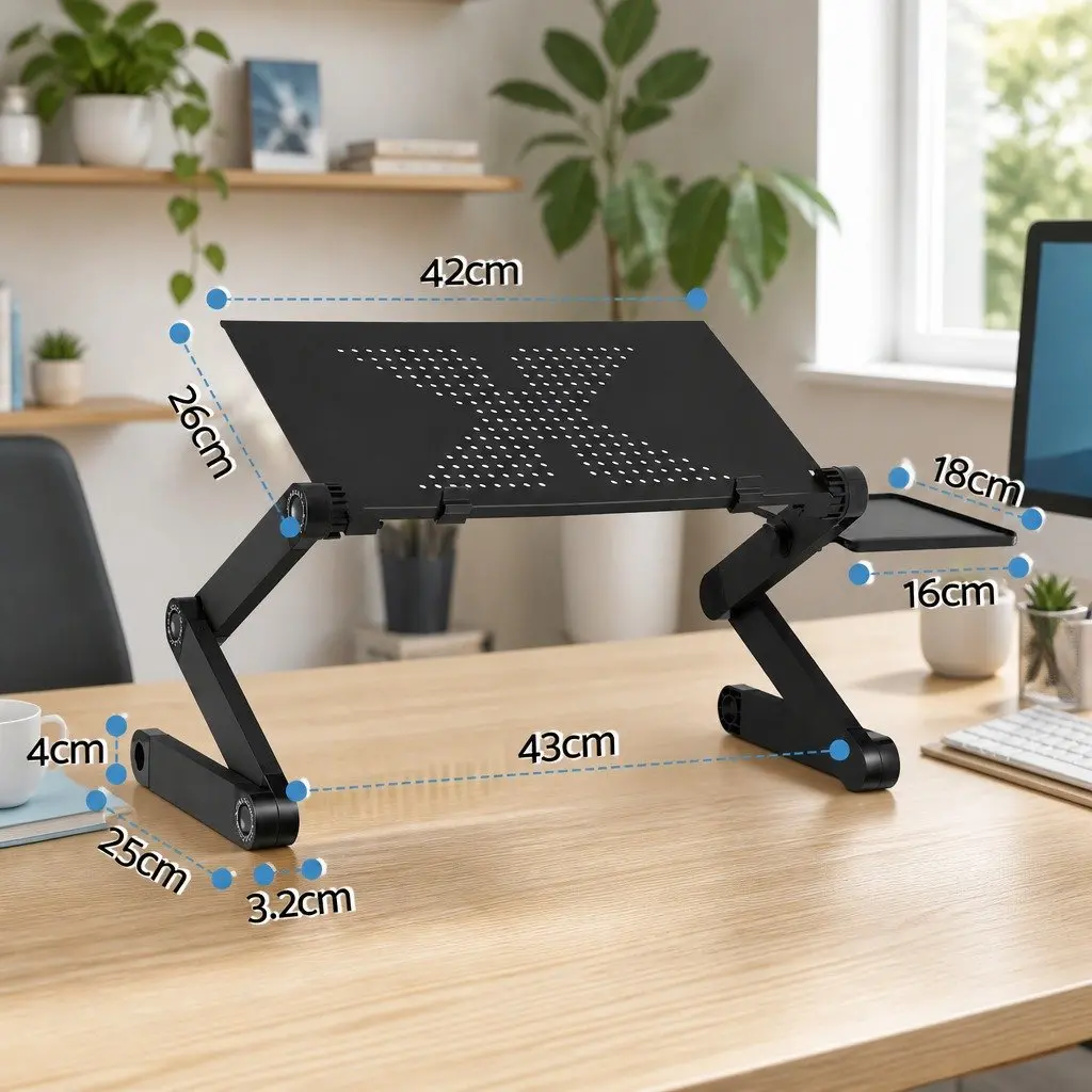 Laptop Stand Aluminium Portable Riser Adjustable Height Bed Tray Black
