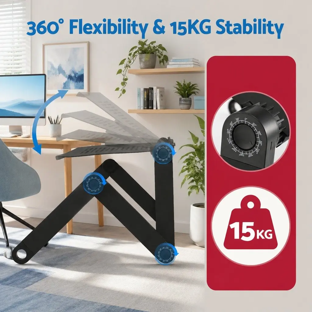 Laptop Stand Aluminium Portable Riser Adjustable Height Bed Tray Black
