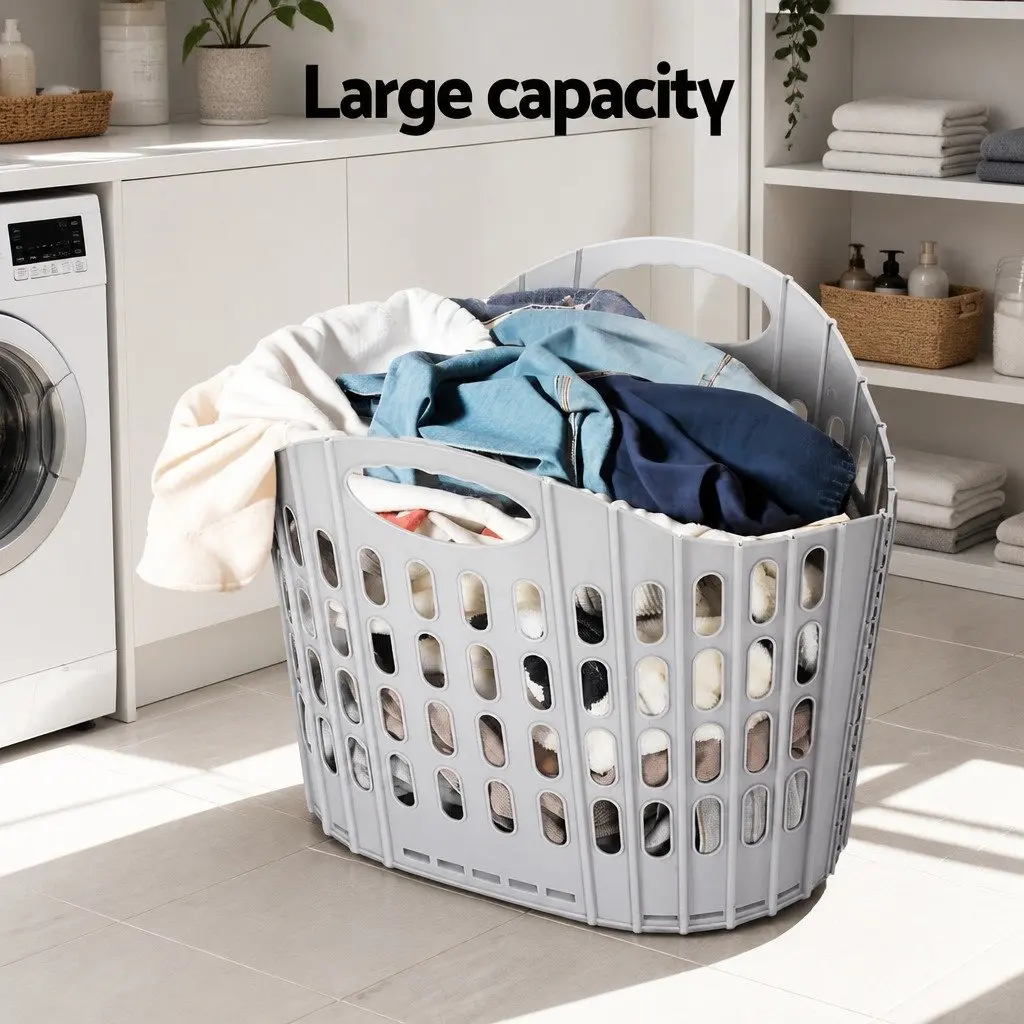 Foldable Laundry Basket Large Capacity Clothes Storage Organiser Grey