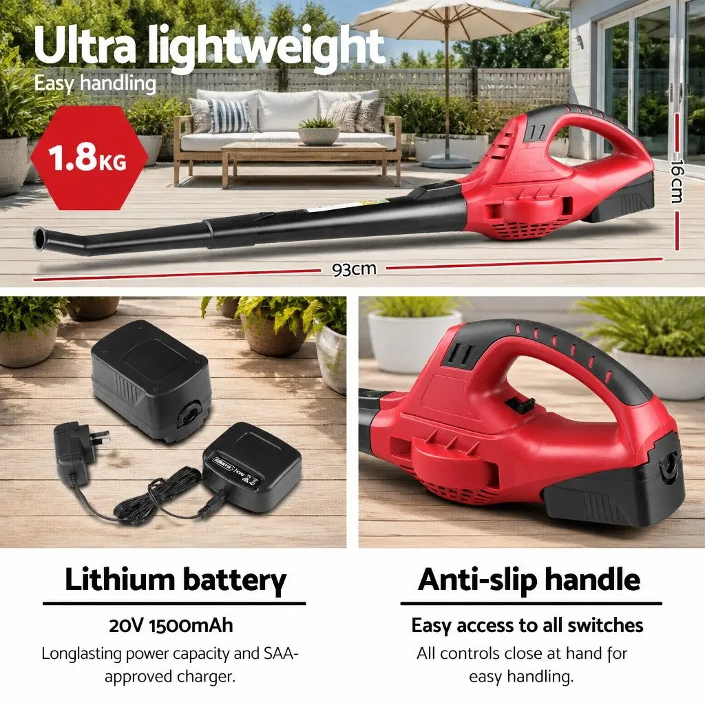 Cordless Leaf Blower 20V Lithium Battery Electric Garden Tool 2-Speed Black