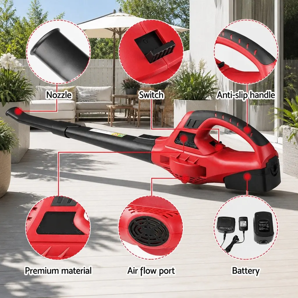 Cordless Leaf Blower 20V Lithium Battery Electric Garden Tool 2-Speed Black