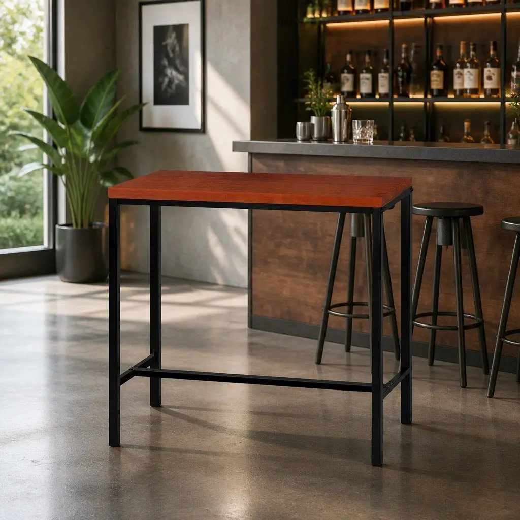 Bar Table 100CM Rectangular Industrial Design MDF Top Steel Frame Brown Black