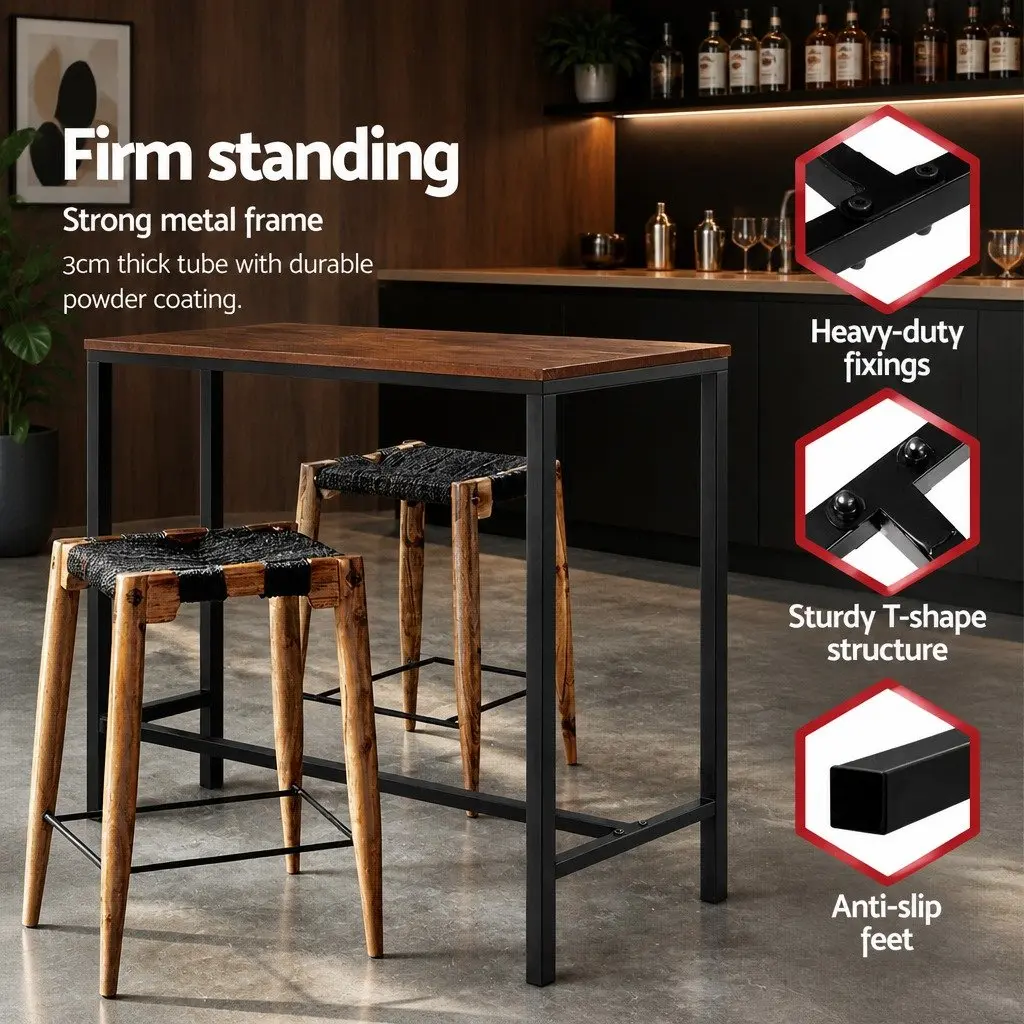 Bar Table 100CM Rectangular Industrial Design MDF Top Steel Frame Brown Black
