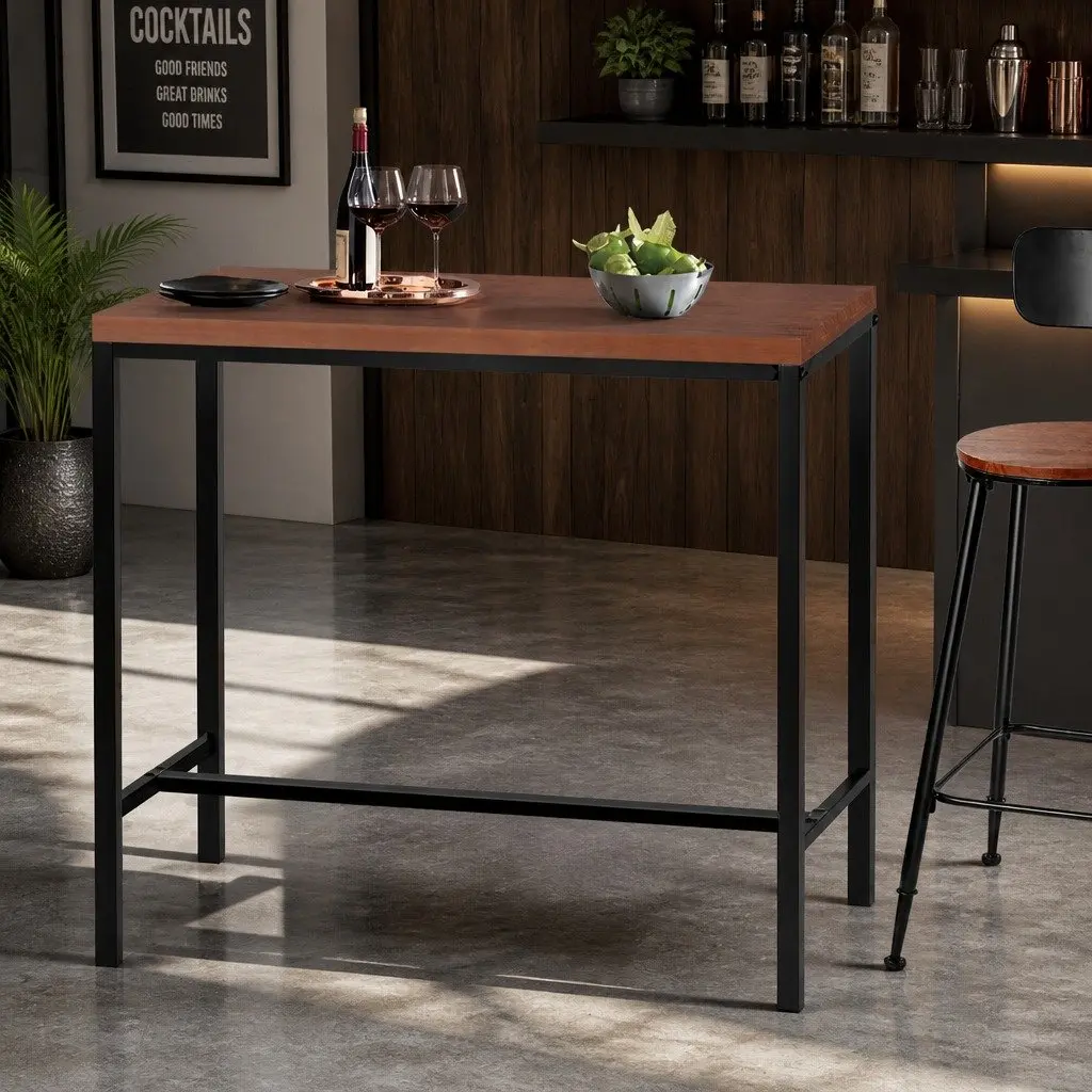 Bar Table 100CM Rectangular Industrial Design MDF Top Steel Frame Brown Black