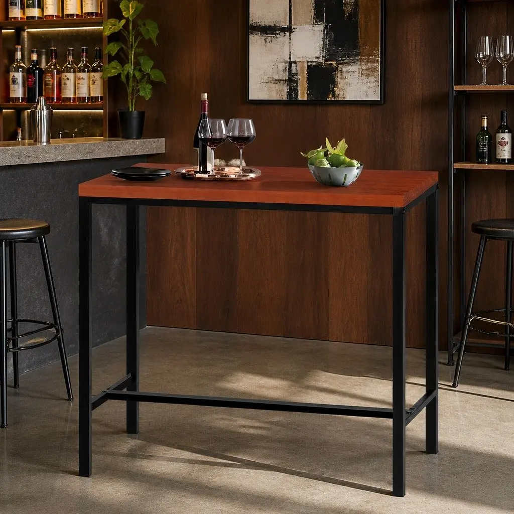 Bar Table 100CM Rectangular Industrial Design MDF Top Steel Frame Brown Black