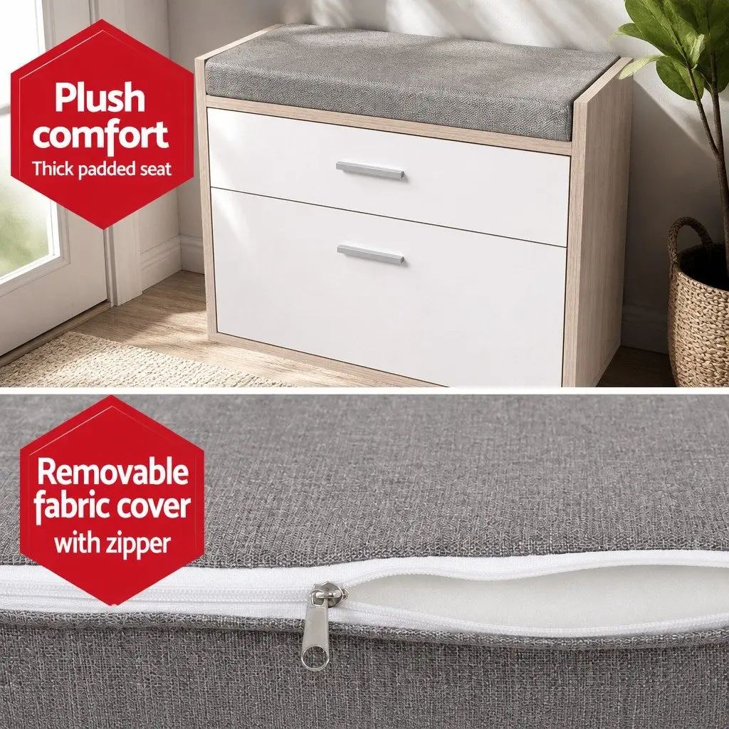 Shoe Storage Cabinet Bench Organizer 8 Pairs White Wood