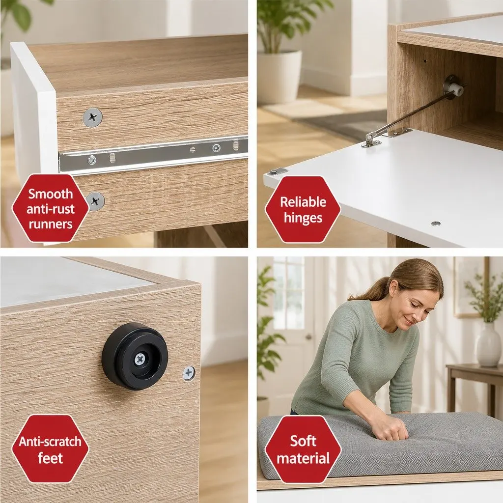 Shoe Storage Cabinet Bench Organizer 8 Pairs White Wood