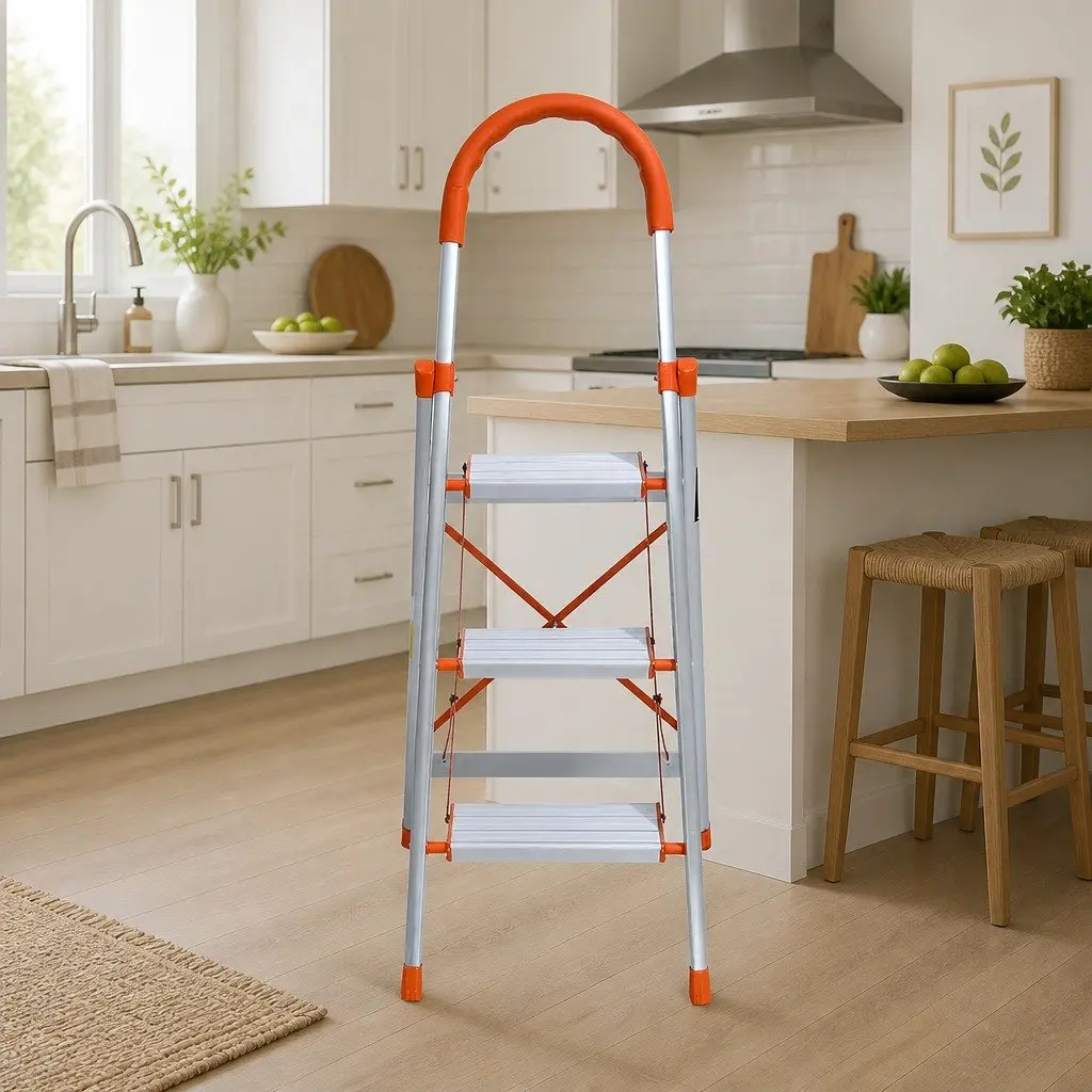 3 Step Ladder Folding Aluminium Lightweight Non-Slip Platform Home Use Silver